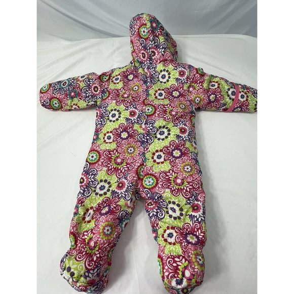 Baby Snowsuit 3-6 months Pink Floral Geometric Bunting w Feet, Warm  EUC - Picture 8 of 8